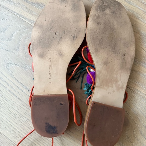Zara Multicolor Pom-Pom Lace-Up Sandals#25 - Picture 5 of 8